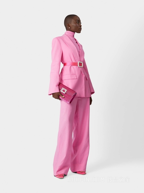 Flower Strass Illusion钻扣天鹅绒手拿包 粉色