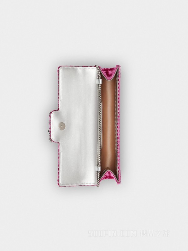 Flower Strass Illusion钻扣天鹅绒手拿包 粉色