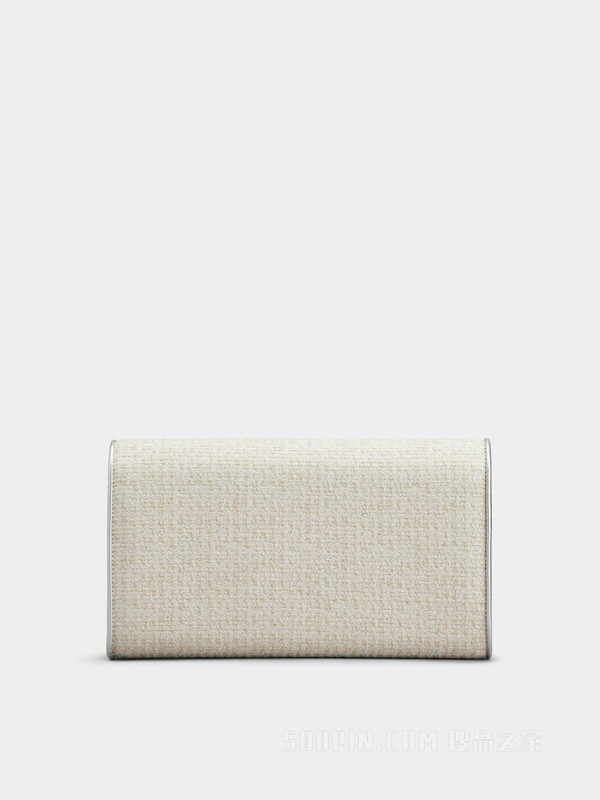 Flower Strass Piping钻扣织物手拿包 奶油色