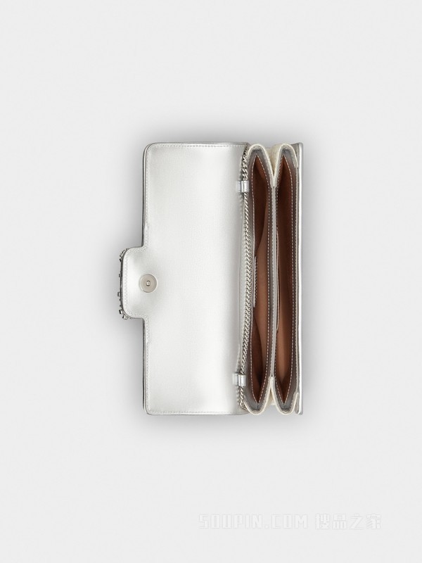 Flower Strass Piping钻扣织物手拿包 奶油色