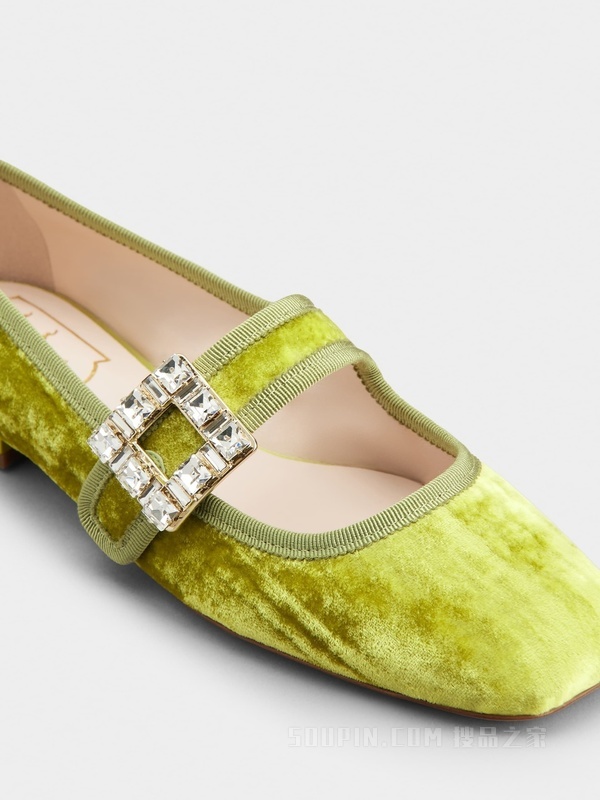 Très Vivier 钻扣天鹅绒芭蕾舞鞋 绿色