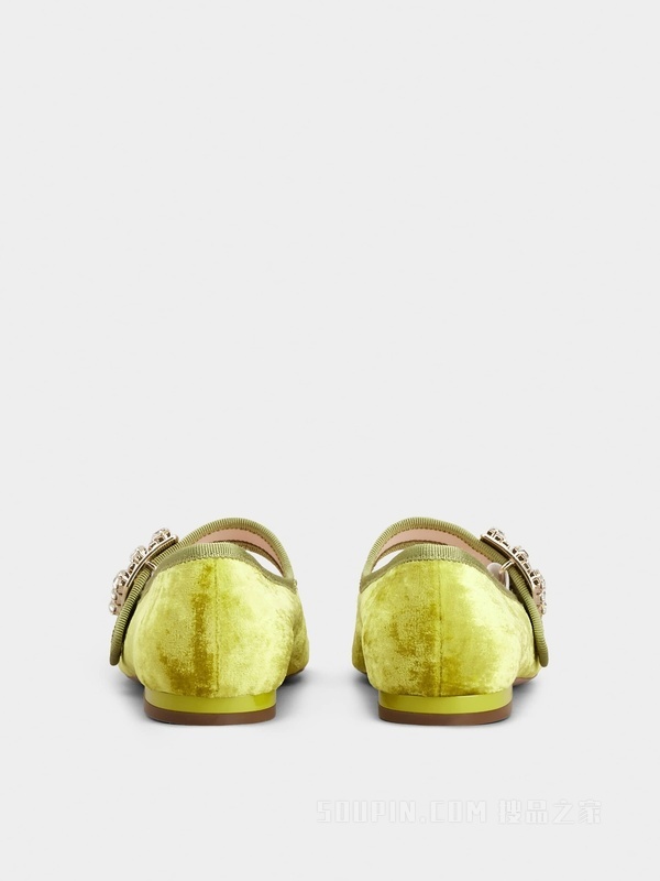 Très Vivier 钻扣天鹅绒芭蕾舞鞋 绿色