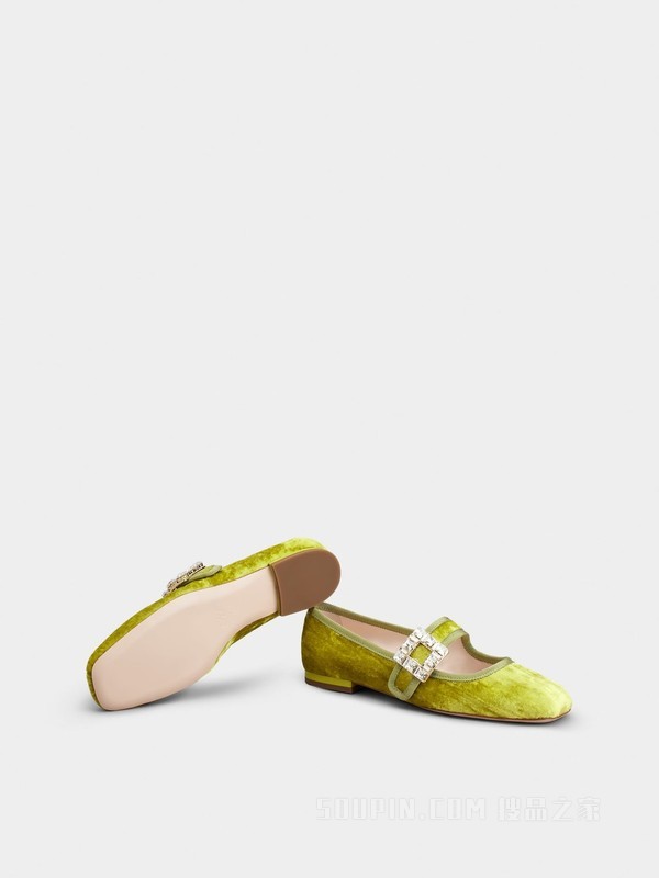 Très Vivier 钻扣天鹅绒芭蕾舞鞋 绿色