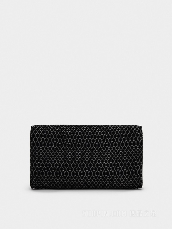 Flower Strass Illusion钻扣天鹅绒手拿包 黑色