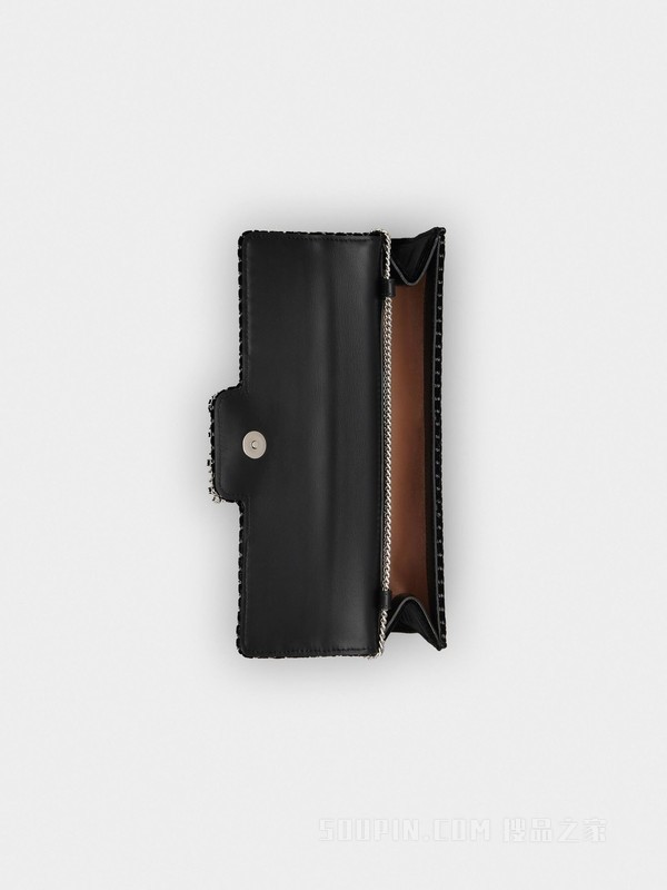 Flower Strass Illusion钻扣天鹅绒手拿包 黑色