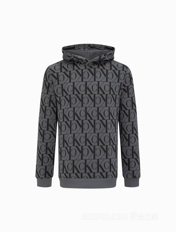Calvin Klein 23春季新款男士时尚字母满印休闲连帽加绒卫衣40KC442