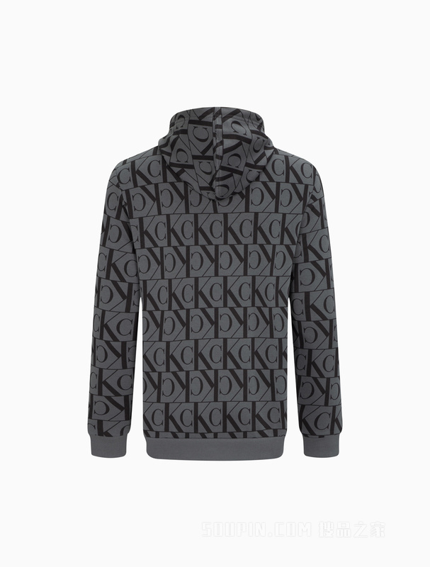 Calvin Klein 23春季新款男士时尚字母满印休闲连帽加绒卫衣40KC442