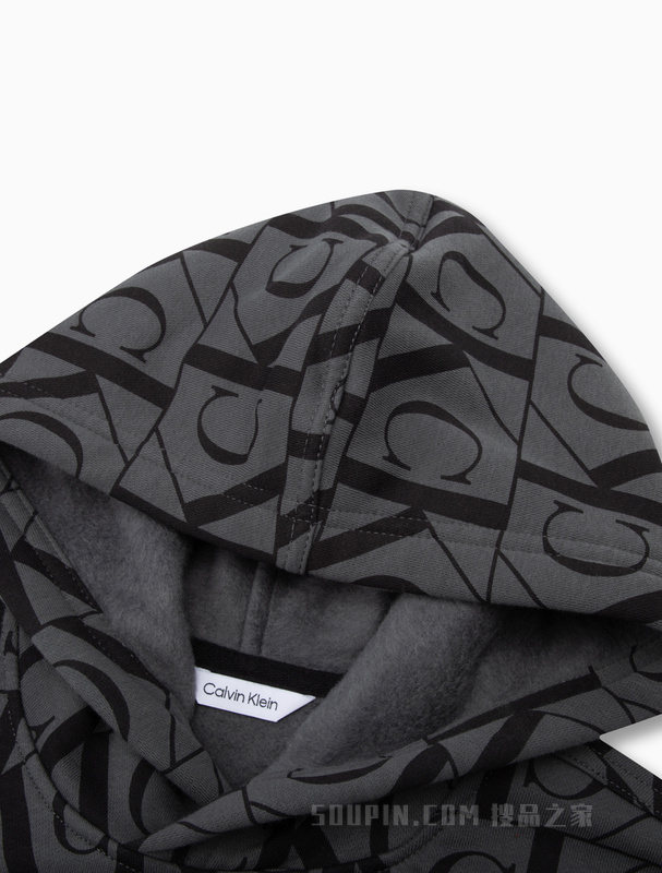 Calvin Klein 23春季新款男士时尚字母满印休闲连帽加绒卫衣40KC442