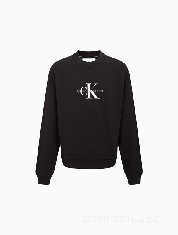 Calvin Klein 23春季新款男士时尚交叠LOGO休闲纯棉圆领卫衣J323609