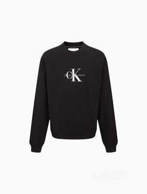 Calvin Klein 23春季新款男士时尚交叠LOGO休闲纯棉圆领卫衣J323609