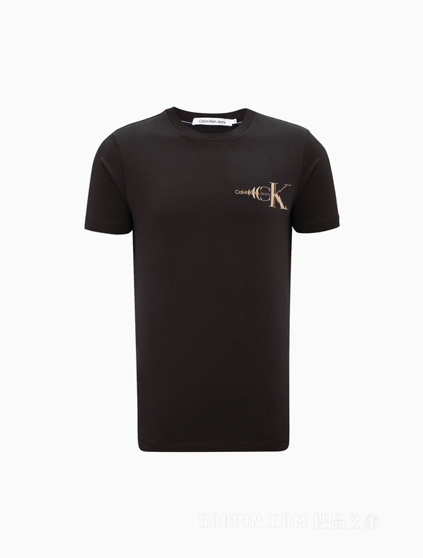 Calvin Klein 23春季新款男士时尚字母刺绣胶印透气修身短袖T恤J322702