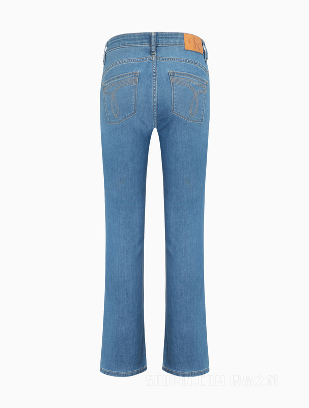 Calvin Klein 23春季新款女士LOGO贴片高腰合体微喇水洗牛仔裤J220993