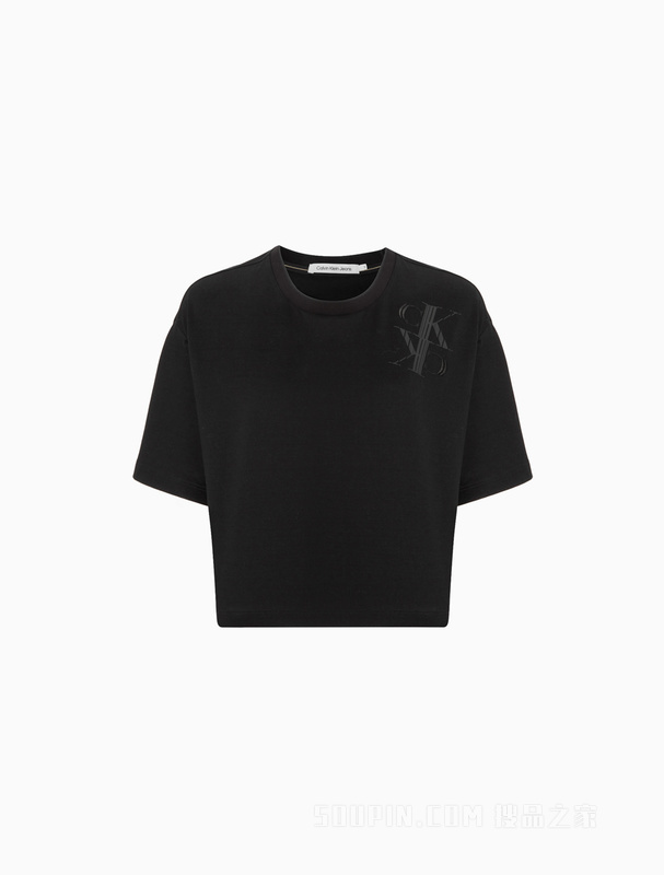 Calvin Klein 23春季新款女士时尚正反LOGO丝光棉垂顺透气短T恤J220801