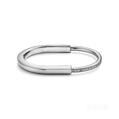Tiffany Lock 系列 18K 白金半铺镶钻石手镯