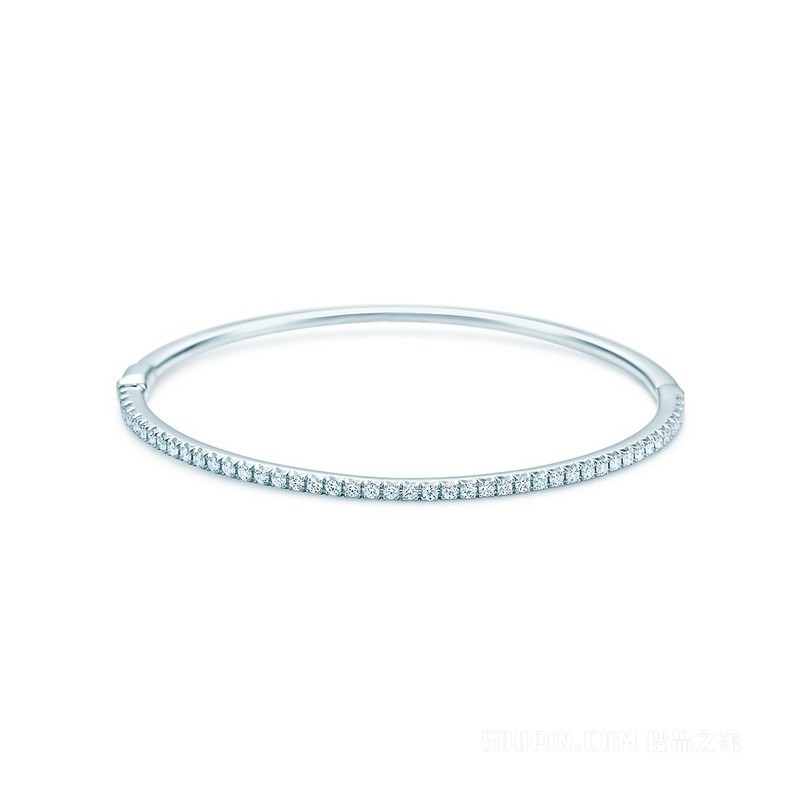Tiffany Metro 系列 18K 白金镶钻铰链小号手镯。