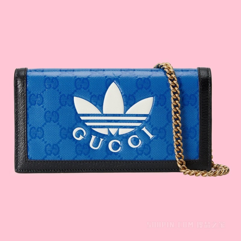 adidas x Gucci联名系列饰链带钱包 蓝色GG水晶帆布
