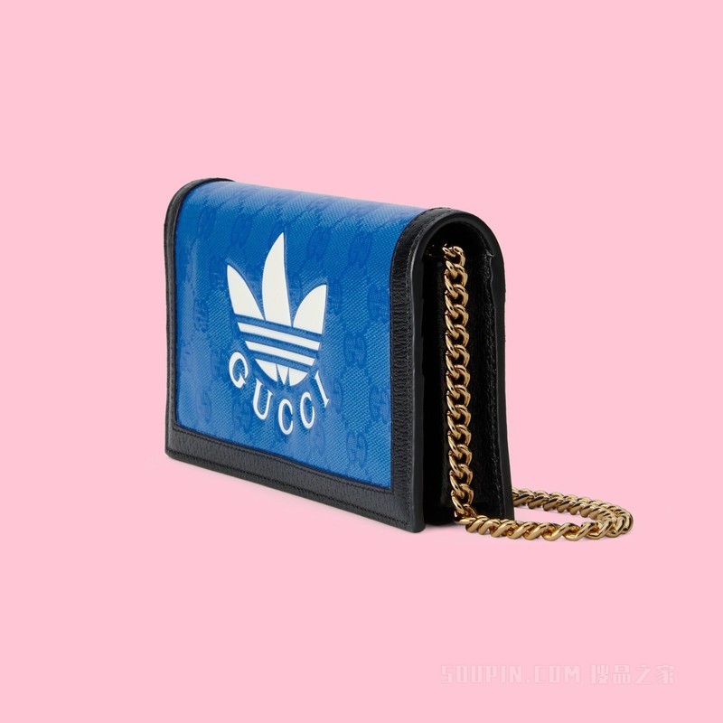 adidas x Gucci联名系列饰链带钱包 蓝色GG水晶帆布