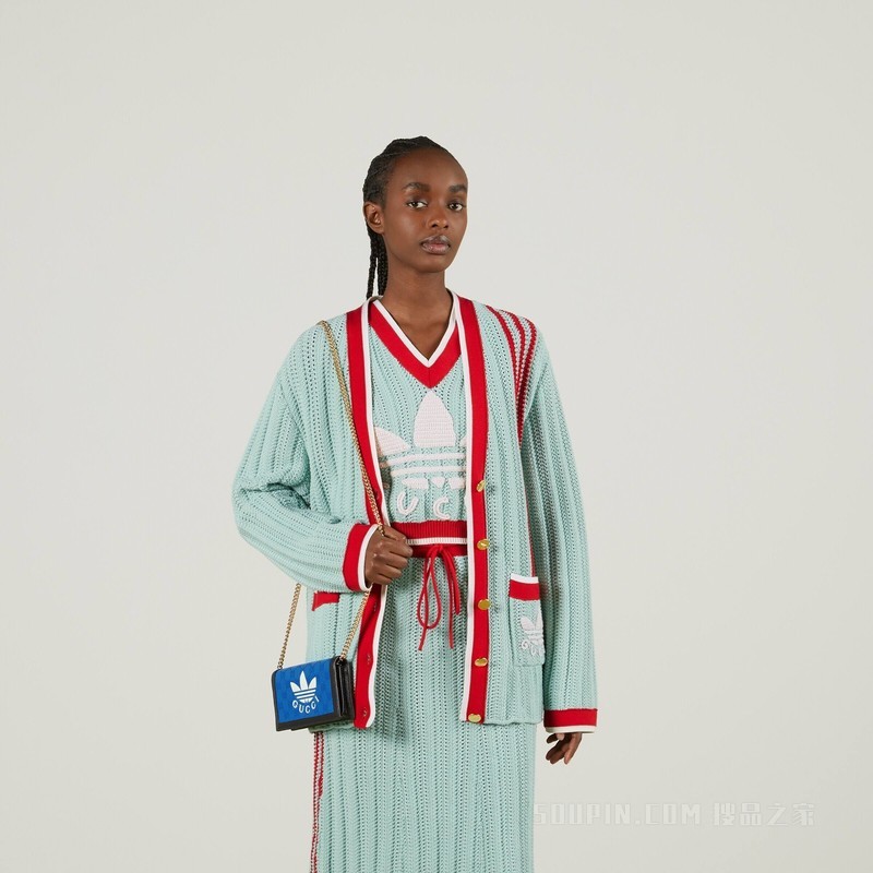 adidas x Gucci联名系列饰链带钱包 蓝色GG水晶帆布