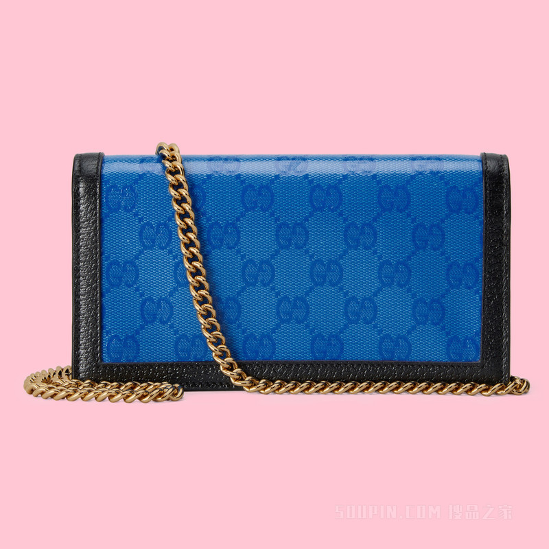 adidas x Gucci联名系列饰链带钱包 蓝色GG水晶帆布