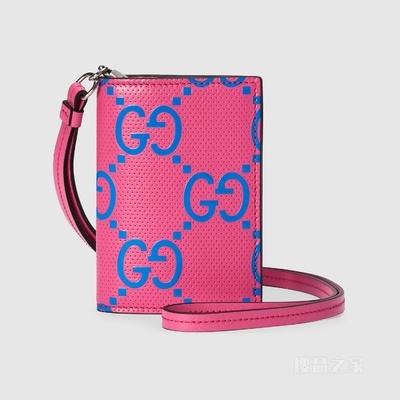 GG印花压纹卡片夹 紫红色和蓝色皮革