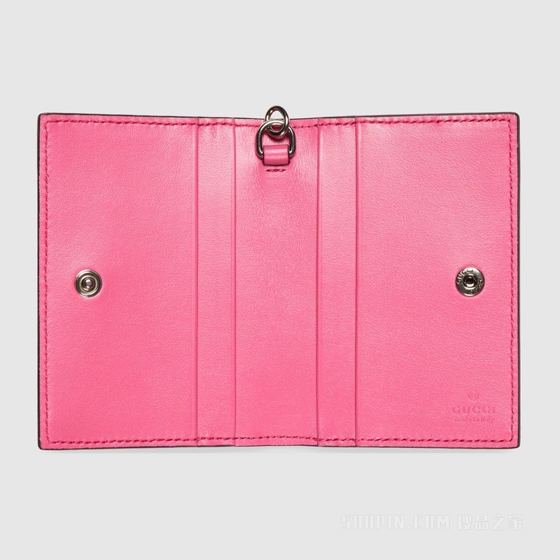 GG印花压纹卡片夹 紫红色和蓝色皮革