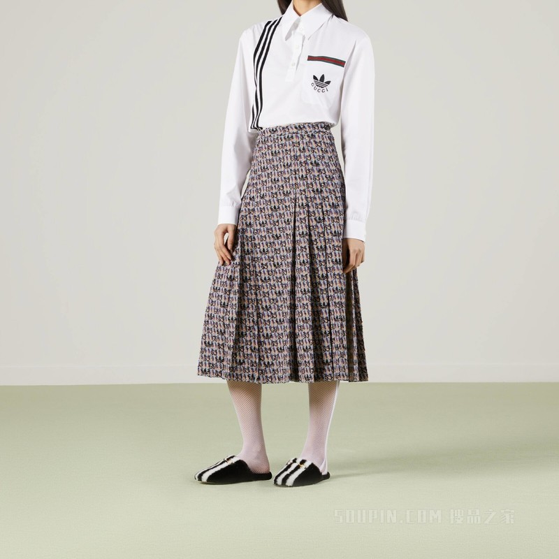 adidas x Gucci联名系列GG Trefoil半身裙 蓝色和黑色