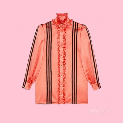 adidas x Gucci联名系列真丝硬缎衬衫 橙粉色