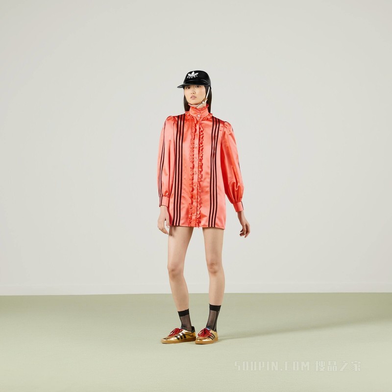 adidas x Gucci联名系列真丝硬缎衬衫 橙粉色