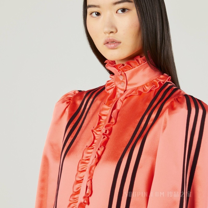 adidas x Gucci联名系列真丝硬缎衬衫 橙粉色
