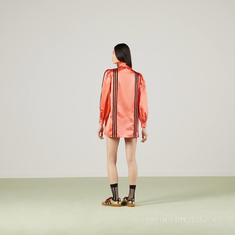 adidas x Gucci联名系列真丝硬缎衬衫 橙粉色