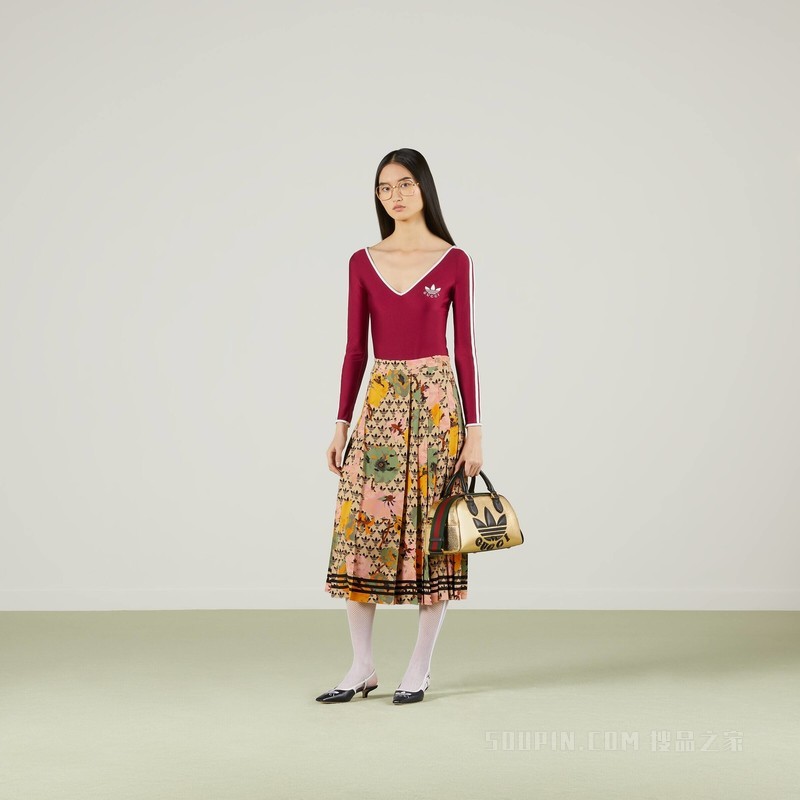 adidas x Gucci联名系列弹力针织连体衣 红色