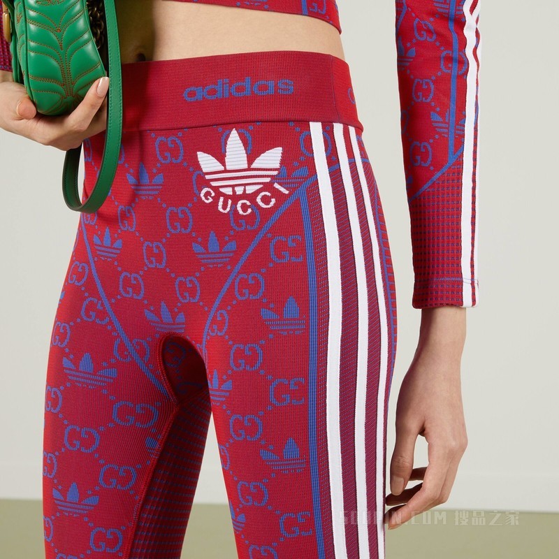 adidas x Gucci联名系列针织紧身裤 红色和蓝色