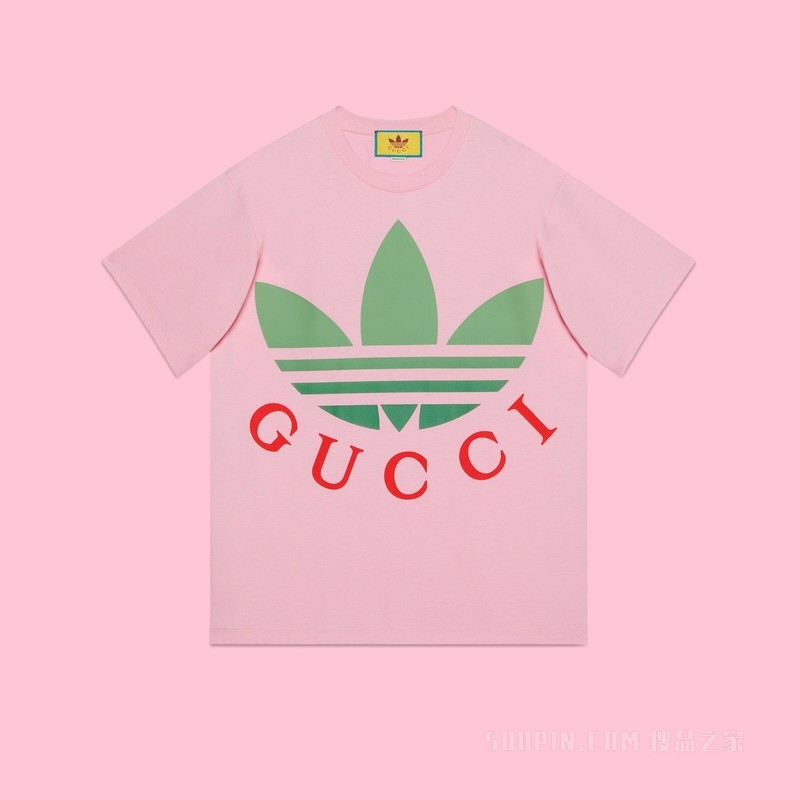 adidas x Gucci联名系列棉质T恤 粉色