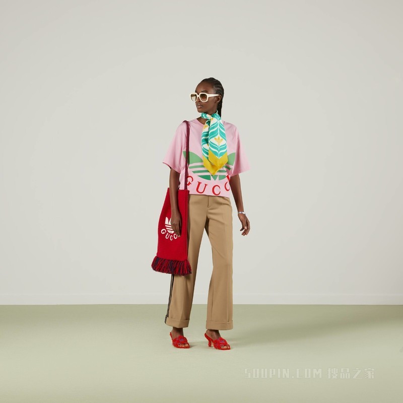 adidas x Gucci联名系列棉质T恤 粉色