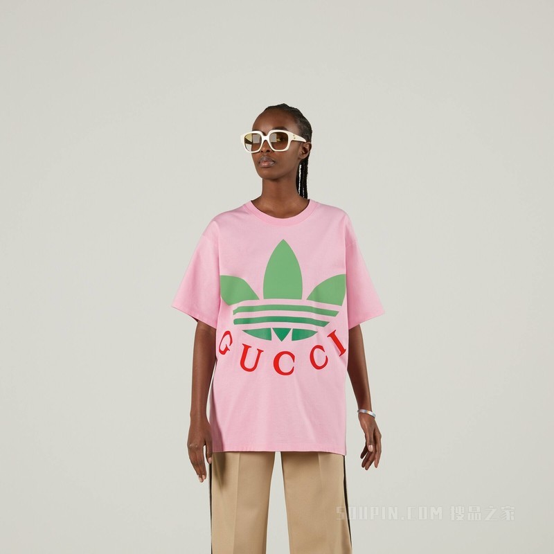 adidas x Gucci联名系列棉质T恤 粉色