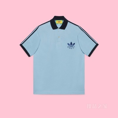 adidas x Gucci联名系列珠地棉Polo衫 浅蓝色