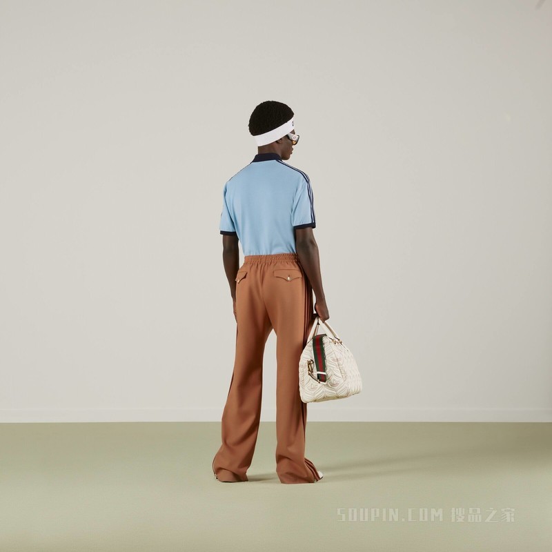 adidas x Gucci联名系列珠地棉Polo衫 浅蓝色