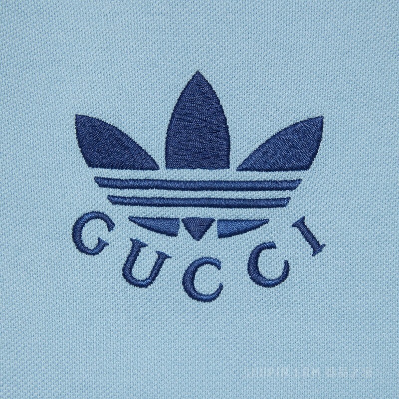 adidas x Gucci联名系列珠地棉Polo衫 浅蓝色