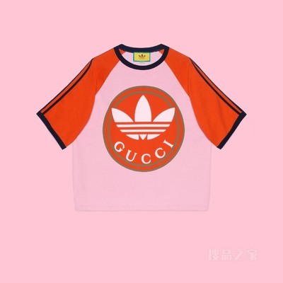 adidas x Gucci联名系列针织棉T恤 粉色和砖红色