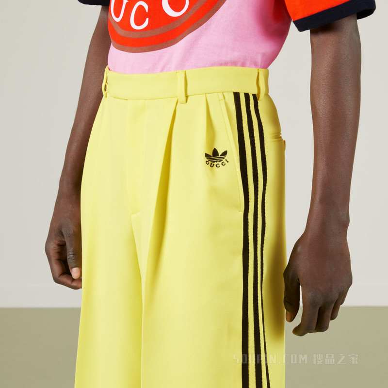 adidas x Gucci联名系列顺滑粗斜纹布短裤 黄色