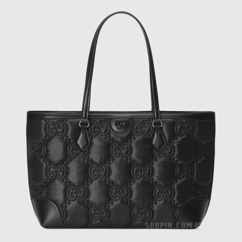 Ophidia系列GG Matelassé中号托特包 黑色尼龙