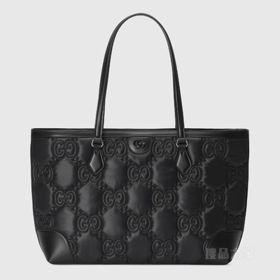 Ophidia系列GG Matelassé中号托特包 黑色尼龙