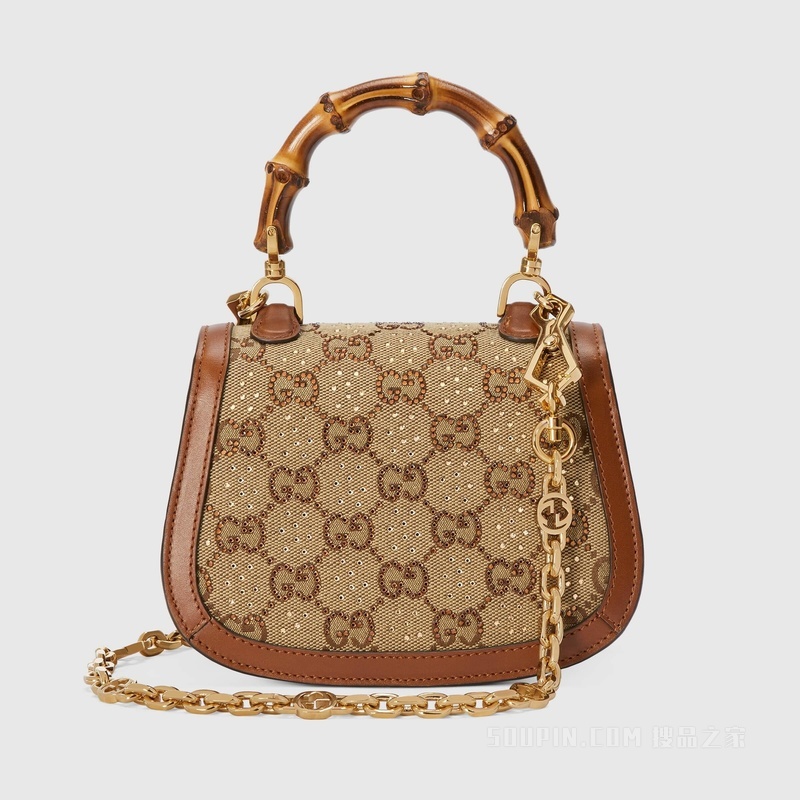 Gucci Bamboo 1947系列竹节迷你手提包 米色和乌木色