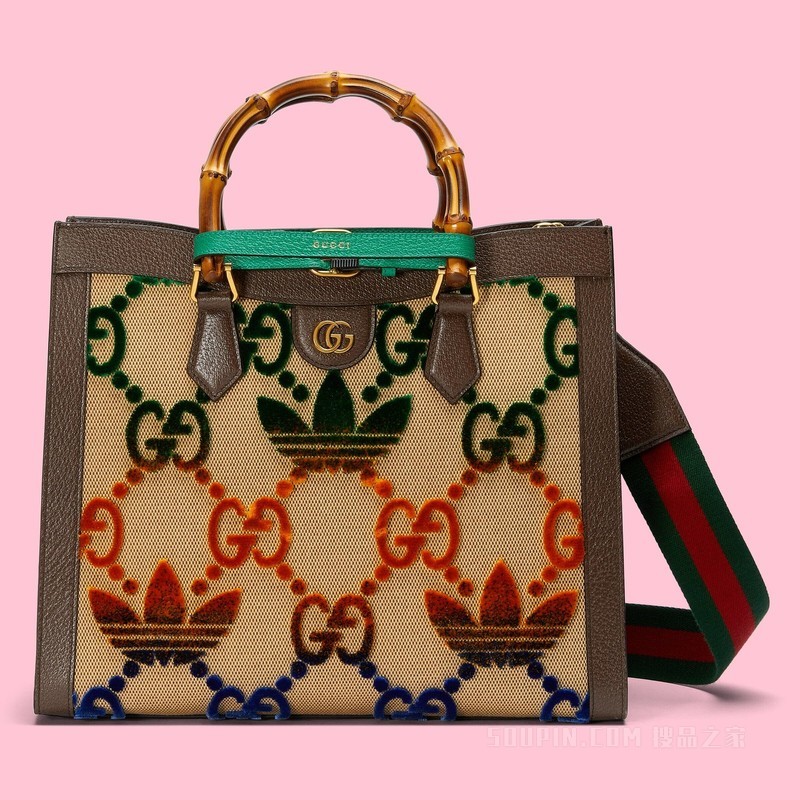 adidas x Gucci联名系列Diana中号托特包 多色帆布