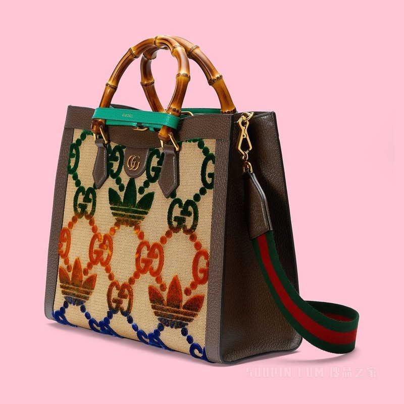 adidas x Gucci联名系列Diana中号托特包 多色帆布