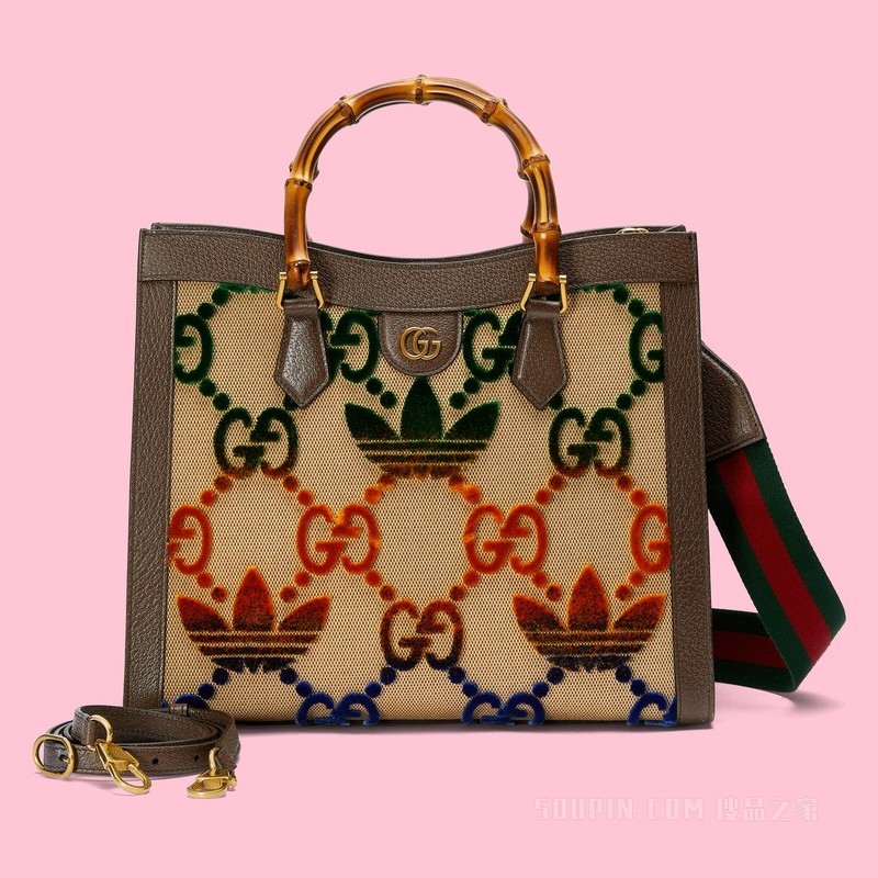 adidas x Gucci联名系列Diana中号托特包 多色帆布