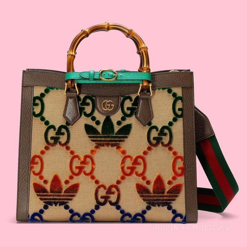 adidas x Gucci联名系列Diana中号托特包 多色帆布
