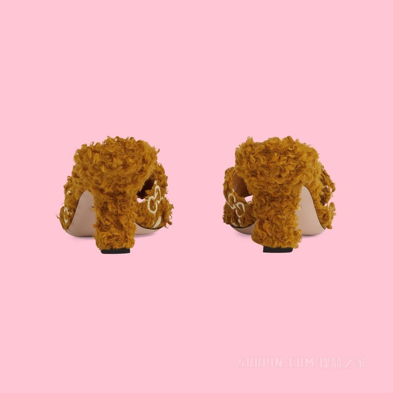 adidas x Gucci联名系列女士凉拖 棕色羊毛皮效果织物