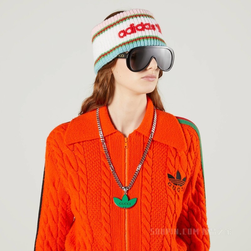 adidas x Gucci联名系列三叶草徽标造型吊坠项链 钯金色调金属