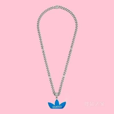 adidas x Gucci联名系列三叶草徽标造型吊坠项链 钯金色调金属